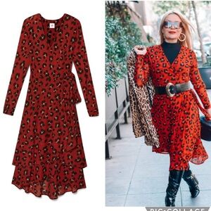 CAbi Siren Wrap Dress Red Leopard Print XXL Women’s Designer Work Cocktail